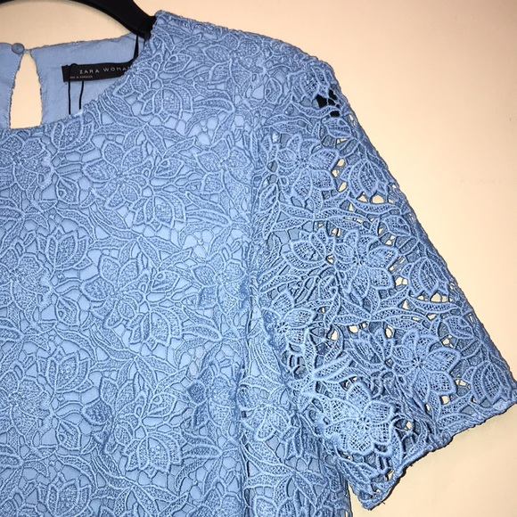 Zara Stunning Light Blue Lace Guipure Dress - Picture 6 of 13